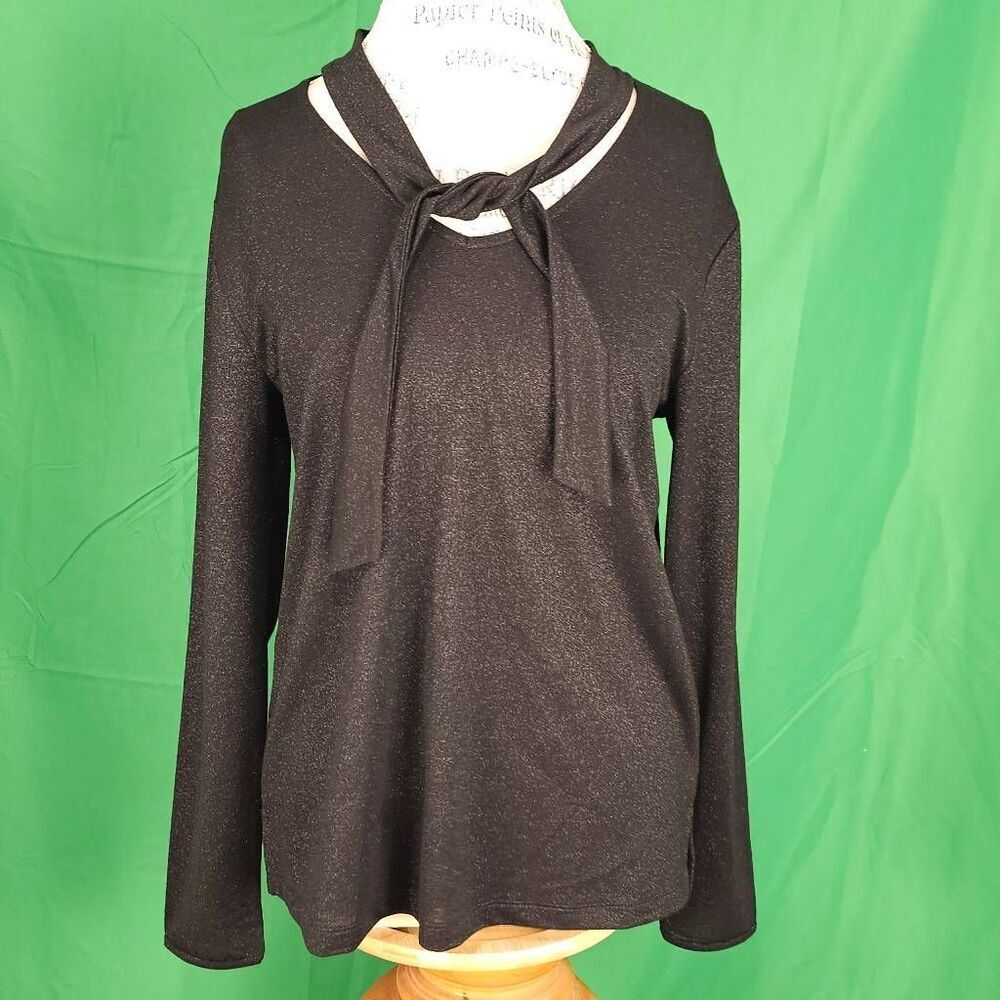 NWT Betty & Co Womens Black Tie Neck Sweater 40‎ Large